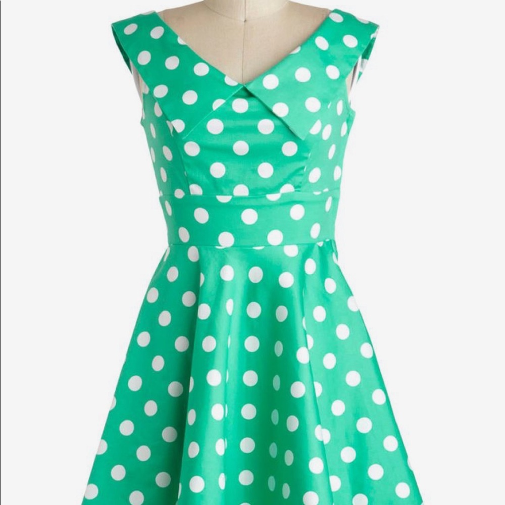 Modcloth Ixia Mint Green Polka Dot Dress